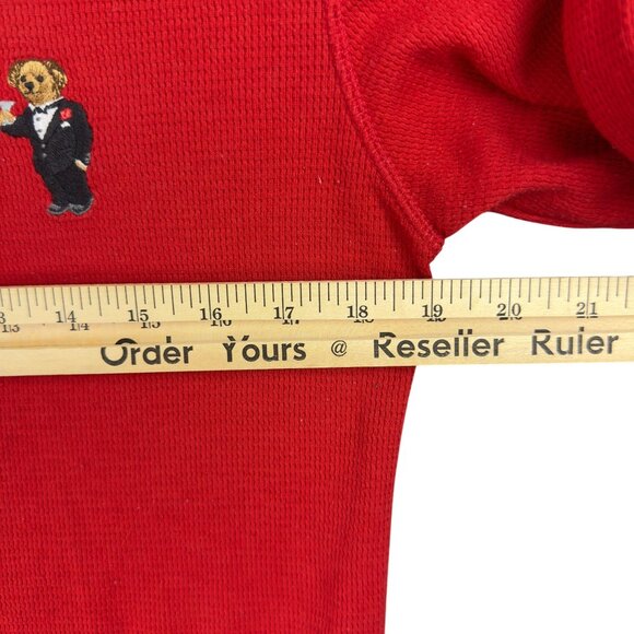 Polo Ralph Lauren Shirt Men M Red Waffle Knit Thermal Long Sleeve Tuxedo Bear - Picture 7 of 9